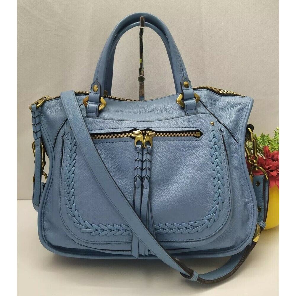 orYANY Sky Blue Pebbled Leather Tassel Zipper Closure Satchel Bag- MSRP $242